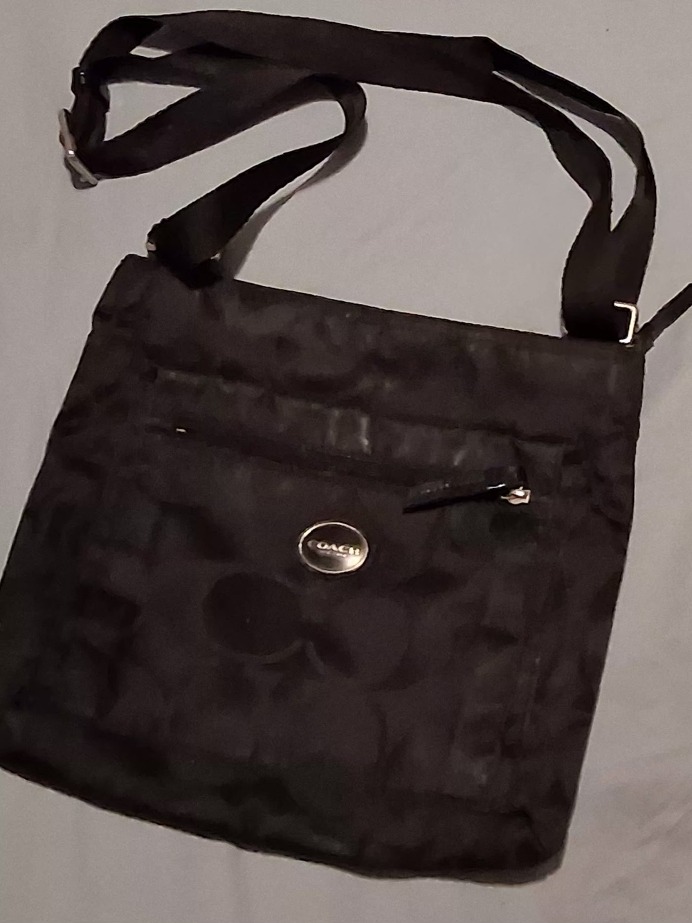 Coach Black Signature Crossbody Bag with Logo Plaque